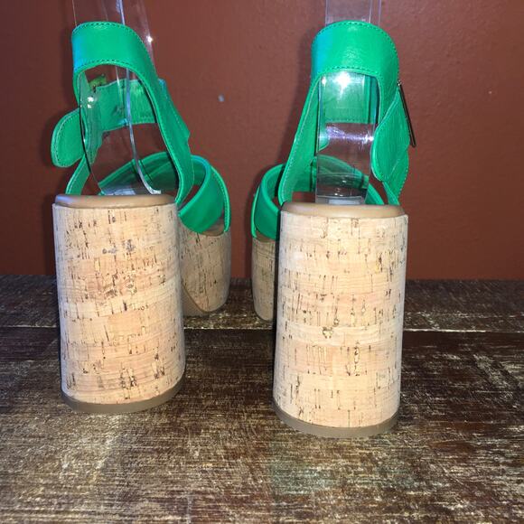 Steve Madden Palmer Platform Sandal Womens 11 Bright Green Cork Chunky Retro 70s - Picture 5 of 10